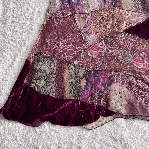 SOLD Cache vintage Y2K patchwork silk maxi skirt fairy paisley floral velvet - Picture 7 of 12